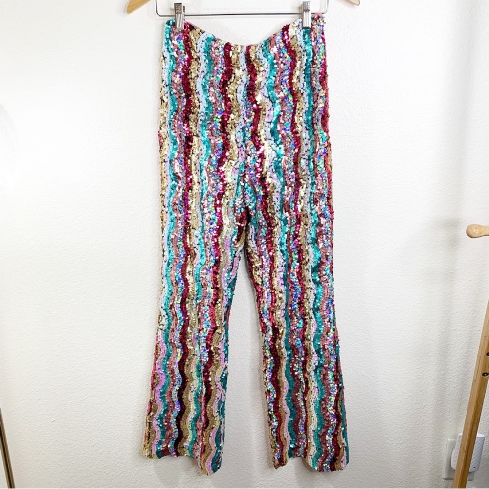 Free People Disco Flare Pants in Rainbow Sequin Size 4